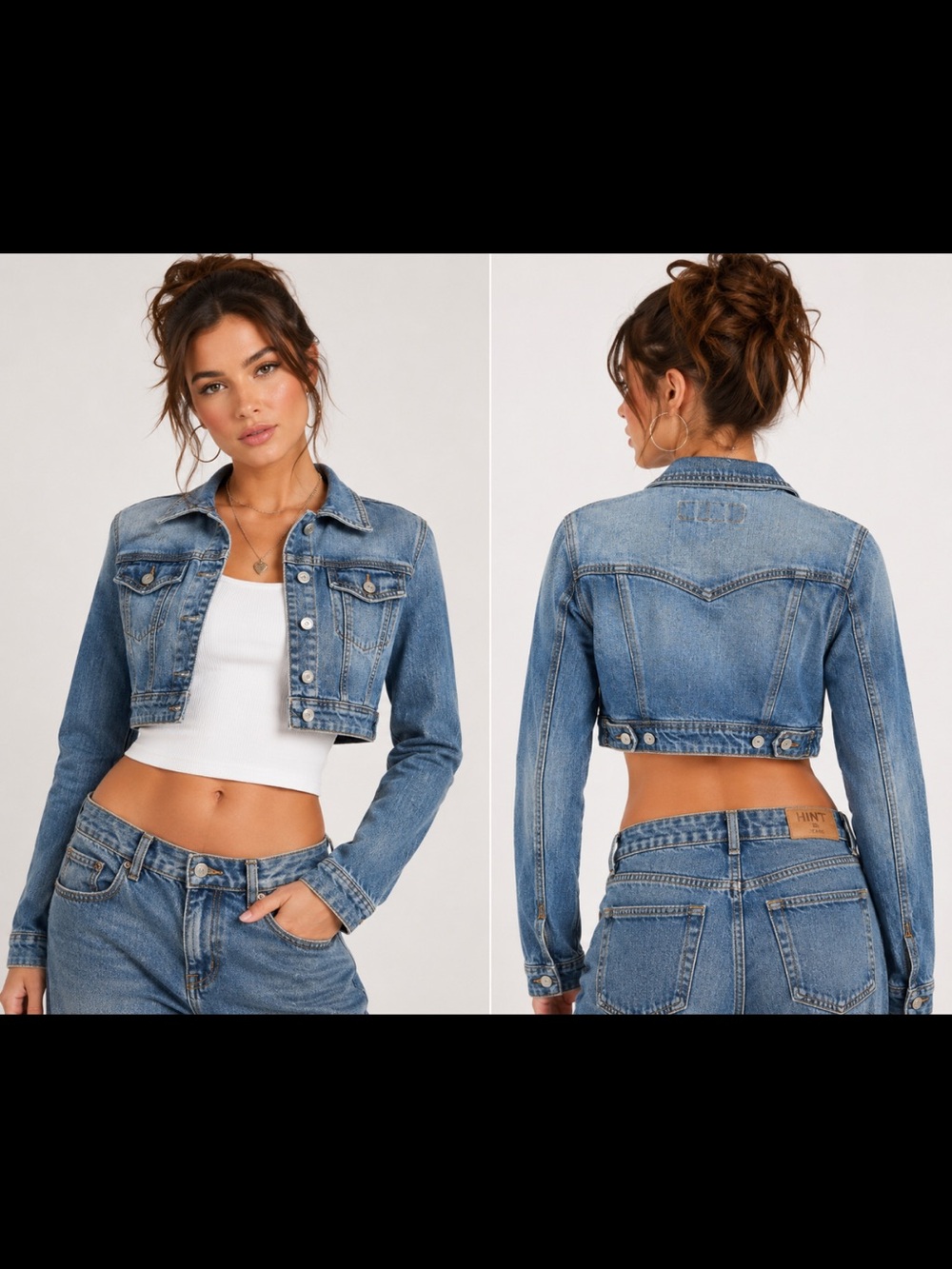 Hint Jeans Vintage Y2K Cropped Denim Jacket Early 2000s